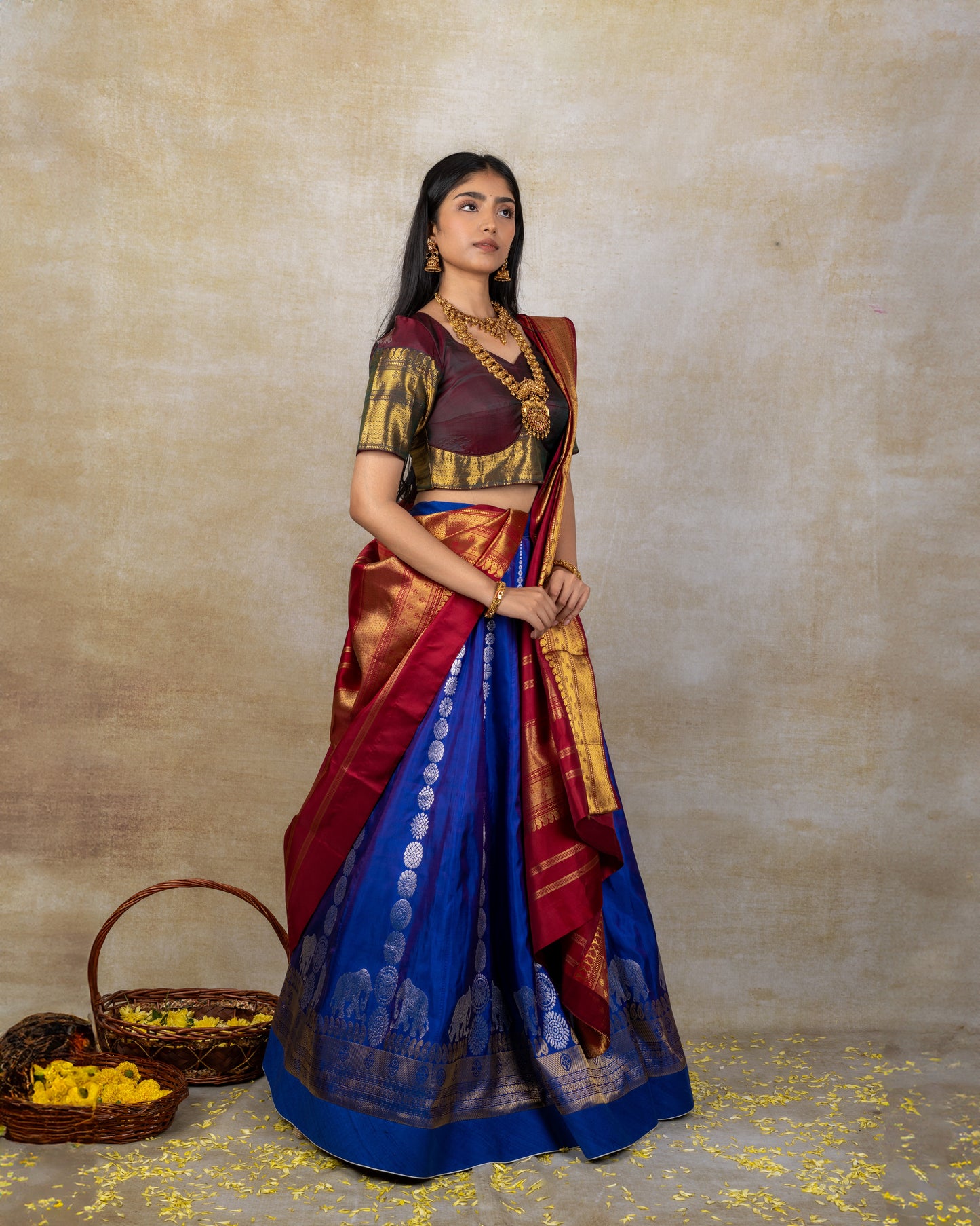 Blue Panelled Kanchi Lehenga