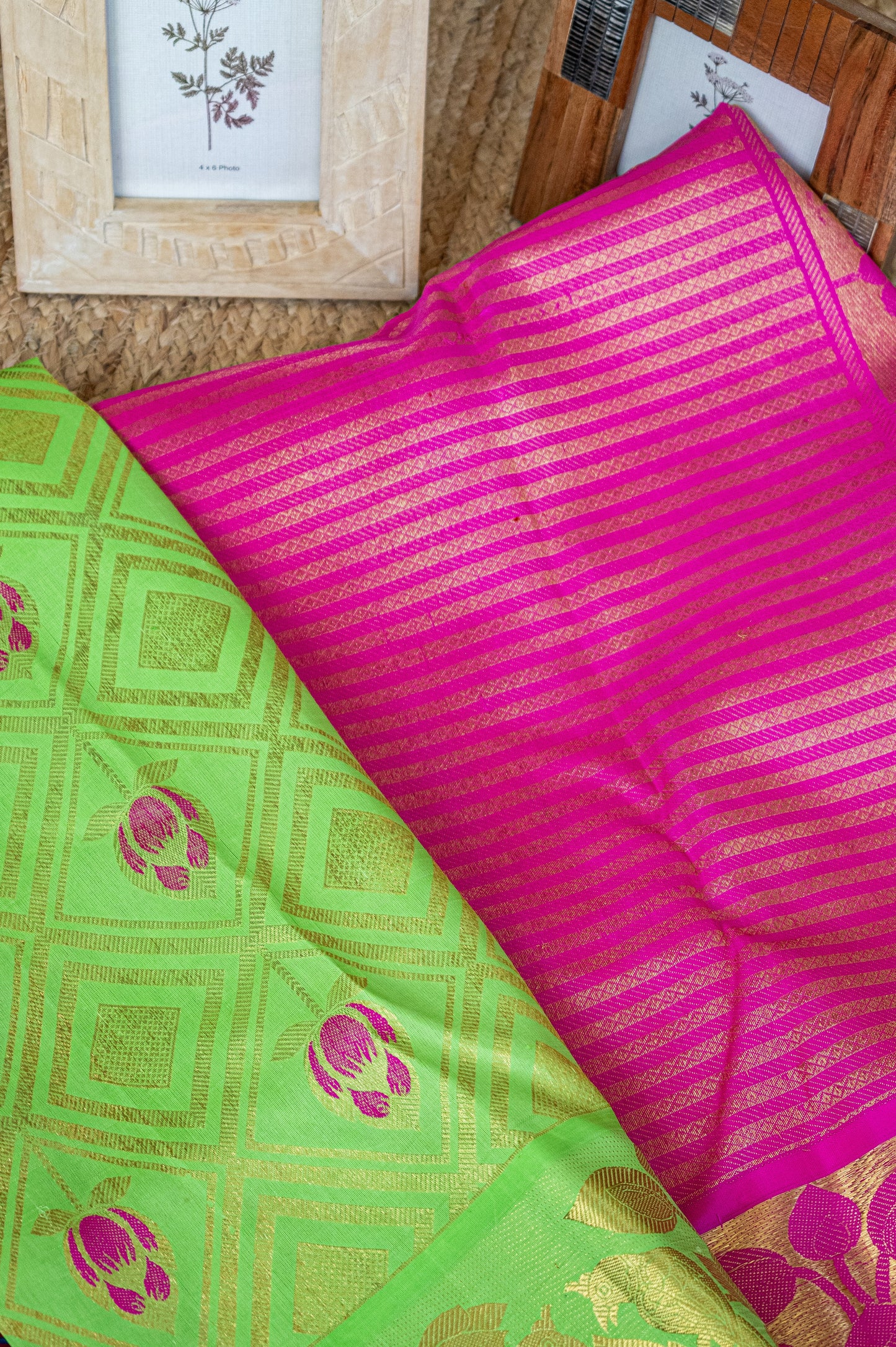 Pink and Pista Green Kanjivaram Pattu Saree