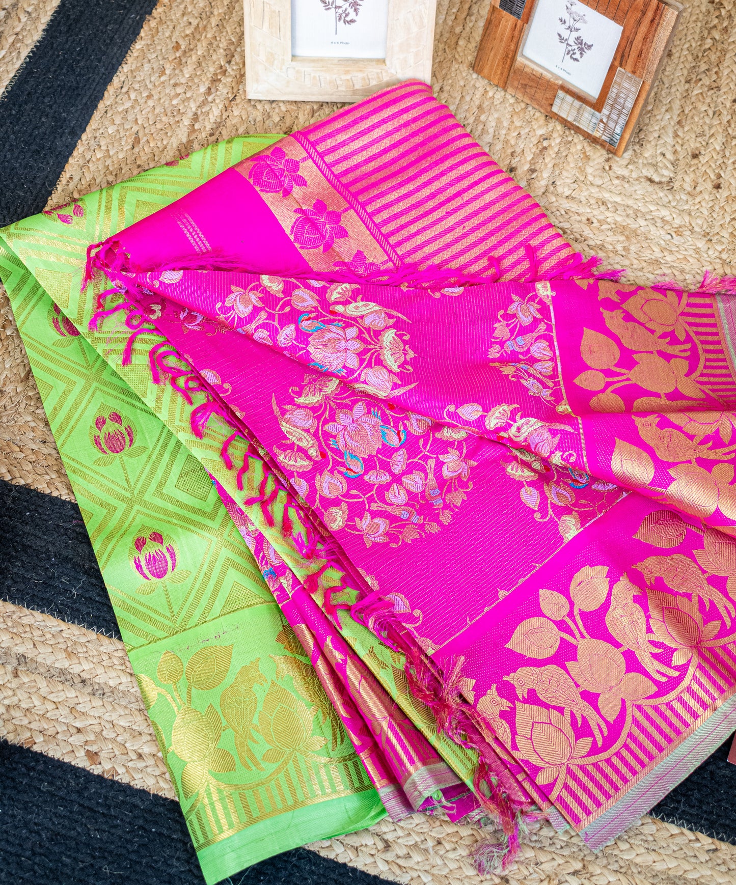 Pink and Pista Green Kanjivaram Pattu Saree