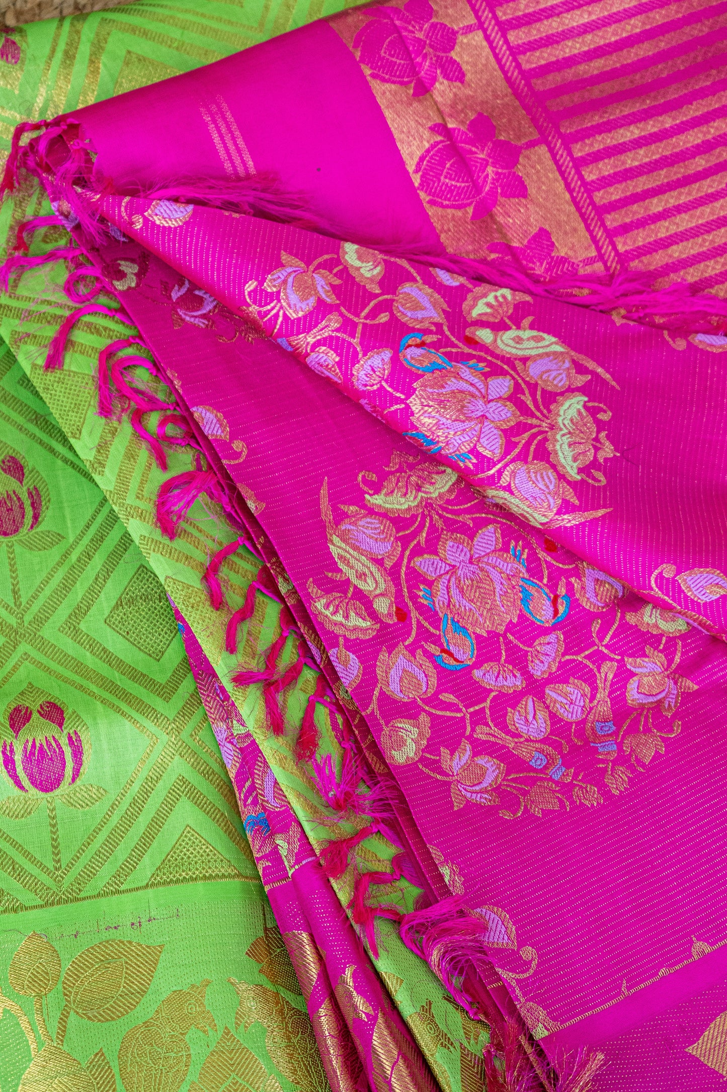 Pink and Pista Green Kanjivaram Pattu Saree