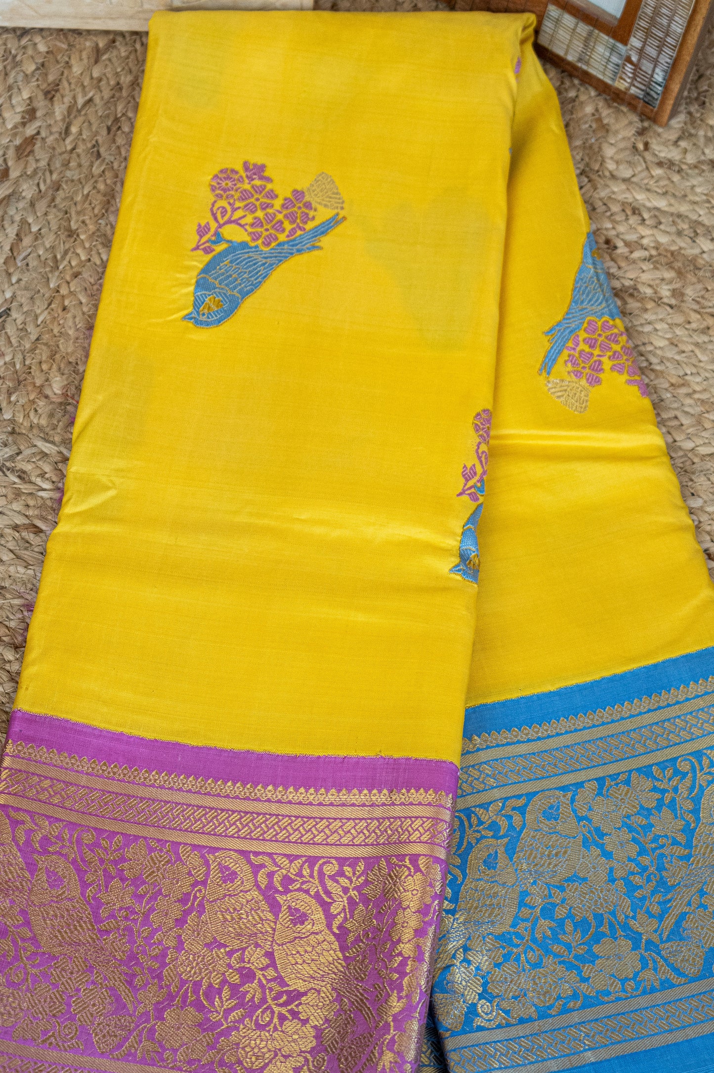 Yellow with Dual Colour Border Kanjivaram Pattu Saree