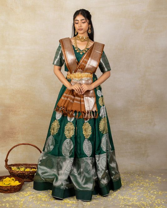 Green Kanchi Panelled Lehenga