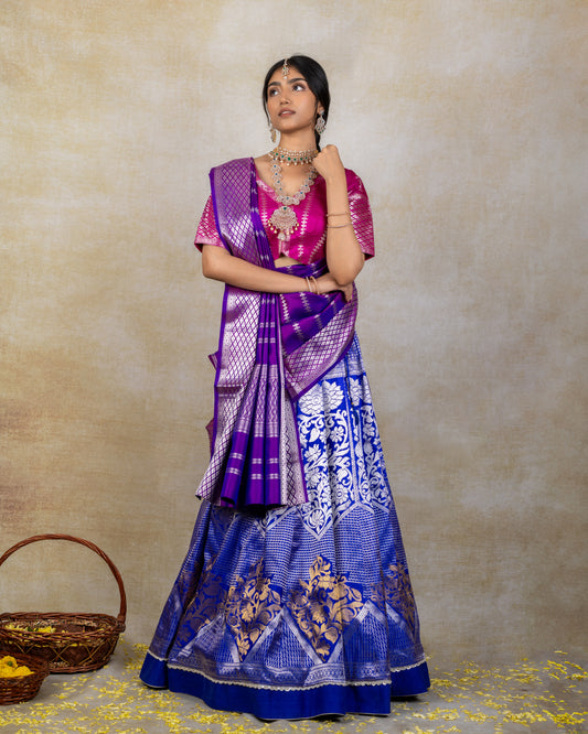 Royal Blue Kanchi Panelled Lehenga