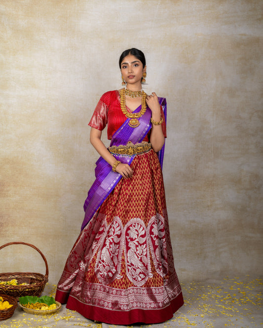 Maroon Kanchi Panelled Lehenga